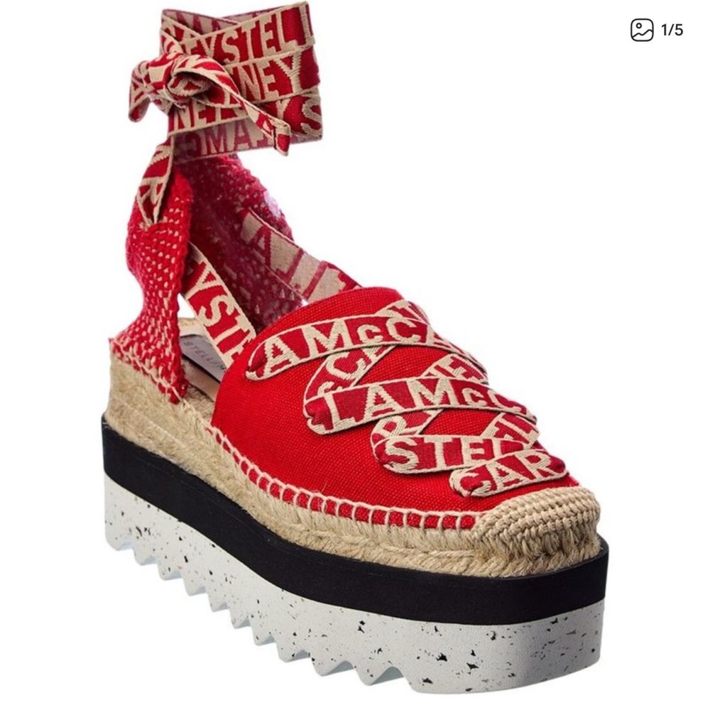 Stella McCartney Red Canvas Wedge Espadrilles